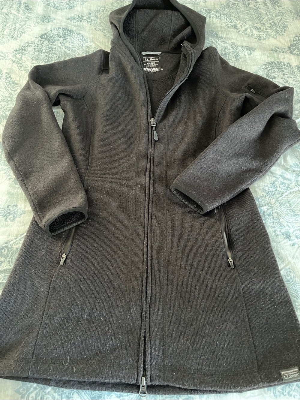 L.L. Bean Black Hooded Full-Zip Fleece Coat